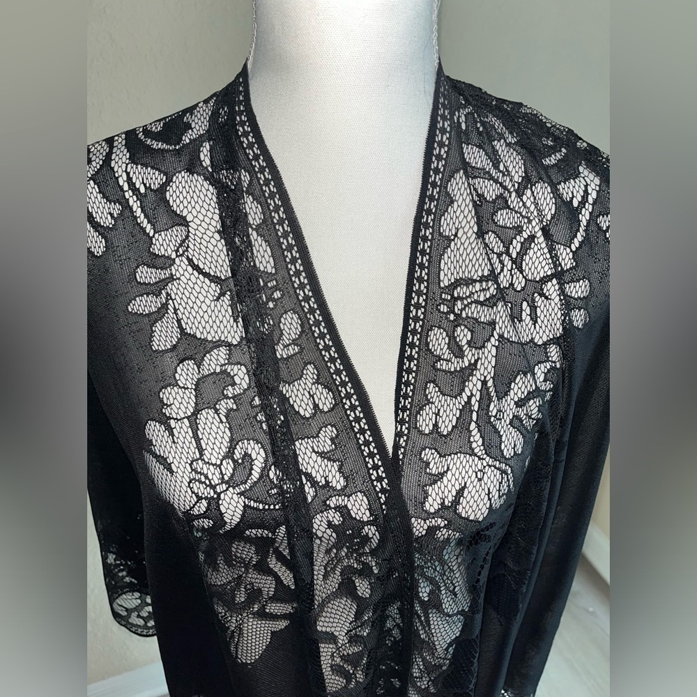 Boho Kimono Black Sheer Lace Cover-Up. - Picture 4 of 7